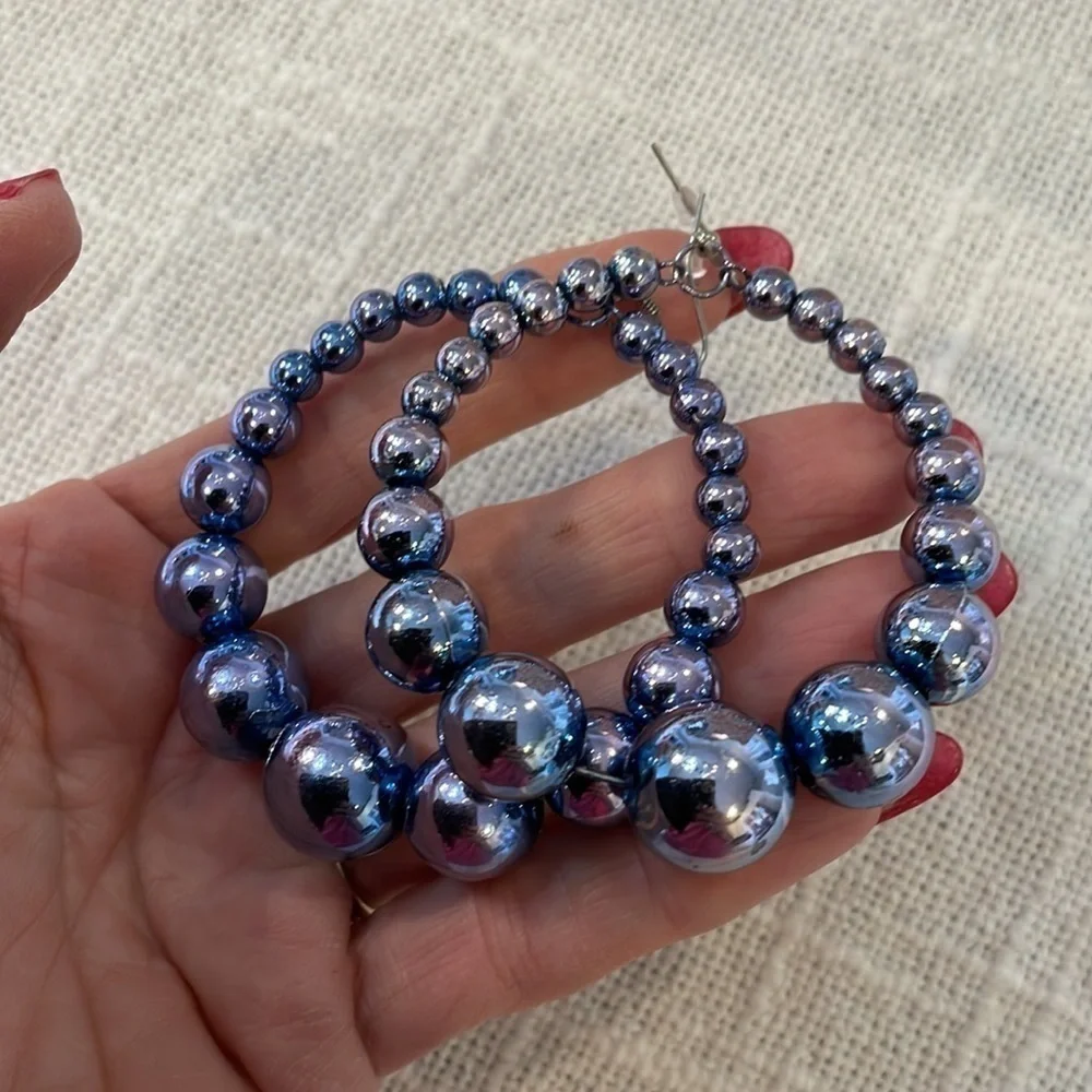 💐5/25 large graduated ball hoop circle metallic blue silver